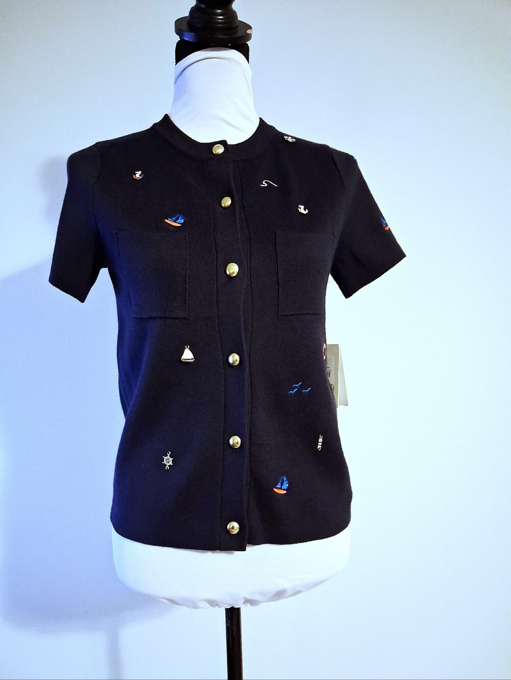 Short Sleeve Navy Blue Sweater Size XS